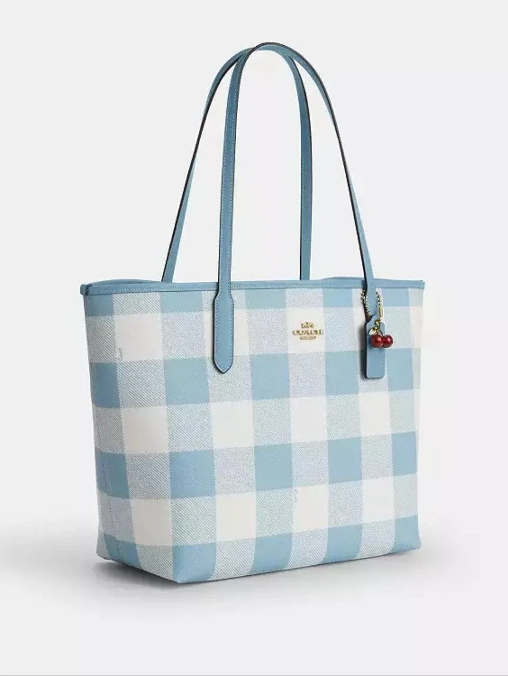 Coach Light Blue Gingham Tote Bag